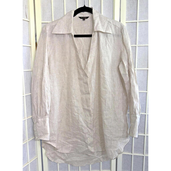 Massimo Dutti Beige Linen Oversized Minimalist Organic Natural Button Up Blouse - Picture 1 of 15